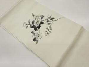 塩瀬金彩手描き花葉模様名古屋帯